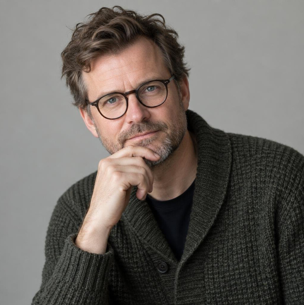 Portrait of a male interviewer and writer